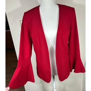 Bold Red Comfort Blazer Women's S Bell Sleeve Open Front Collarless Professional